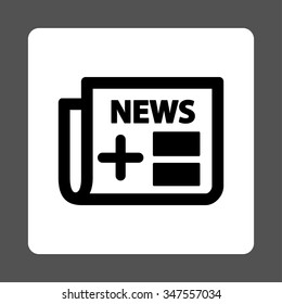 Medical Newspaper vector icon. Style is flat rounded square button, black and white colors, gray background.