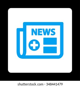 Medical Newspaper vector icon. Style is flat rounded square button, blue and white colors, black background.