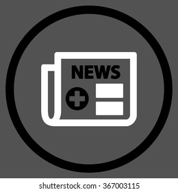Medical Newspaper vector icon. Style is bicolor flat circled symbol, black and white colors, rounded angles, gray background.