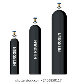 Medical nitrogen gas, stored in white bins of various sizes at hospitals and other health care facilities. For medical use. Flat design.