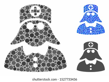 Medical nurse composition of round dots in variable sizes and color tints, based on medical nurse icon. Vector round dots are grouped into blue illustration.