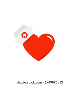 Medical Nurse Hat With Heart Icon. Clipart Image Isolated On White Background