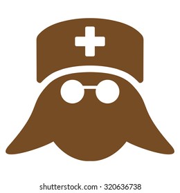Medical Nurse Head vector icon. Style is flat symbol, brown color, rounded angles, white background.