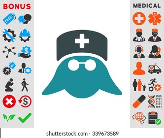 Medical Nurse Head vector icon with bonus. Style is bicolor flat symbol, soft blue colors, rounded angles, white background.