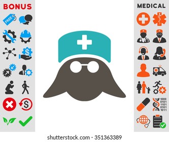 Medical Nurse Head vector icon. Style is bicolor flat symbol, grey and cyan colors, rounded angles, white background.