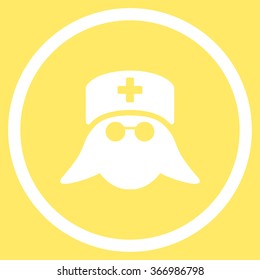 Medical Nurse Head vector icon. Style is flat circled symbol, white color, rounded angles, yellow background.