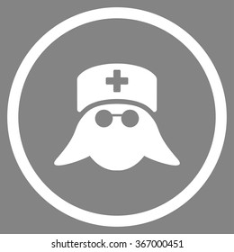 Medical Nurse Head vector icon. Style is flat circled symbol, white color, rounded angles, gray background.