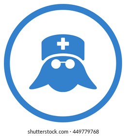 Medical Nurse Head vector icon. Style is flat circled symbol, cobalt color, rounded angles, white background.