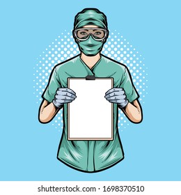 medical nurse holding clipboard vector