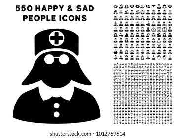 Medical Nurse icon with 550 bonus pity and happy people pictures. Vector illustration style is flat black iconic symbols.