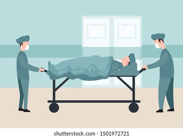 Medical nurse man and patient in hospital. Twon nurse man and patient entering emergency room