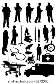 medical object and people silhouette vector