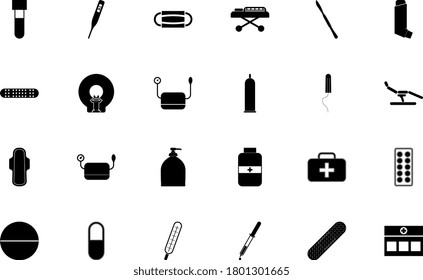 Medical objects black color set solid style