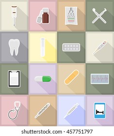 medical objects and equipment flat icons illustration isolated on background