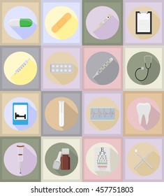 medical objects and equipment flat icons illustration isolated on background