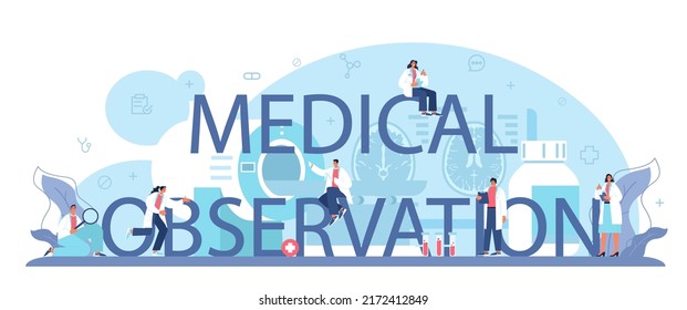 Medical Observation Typographic Header. Neurologist Examine And Treat Human Brain And Nervous System. Nervous System Disease' Therapy. Medical MRI Diagnosis And Consultation. Flat Vector Illustration