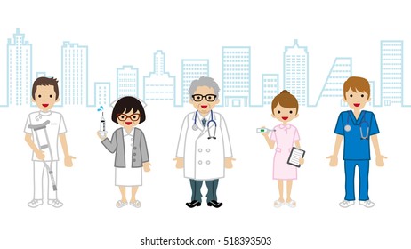 Medical Occupation team in Cityscape background