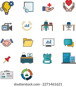 Iconos de color de estilo lineal de oficina médica