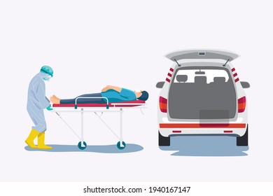 medical officer picks up the patient with ambulance