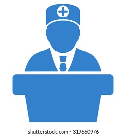 Medical Official Lecture vector icon. Style is flat symbol, cobalt color, rounded angles, white background.