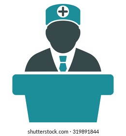 Medical Official Lecture vector icon. Style is bicolor flat symbol, soft blue colors, rounded angles, white background.