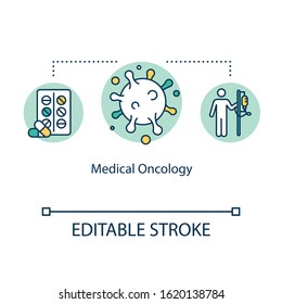 Medical Oncology Concept Icon. Cancer Treatment Idea Thin Line Illustration. Chemotherapy. Targeted Therapy. Immunotherapy. Vector Isolated Outline RGB Color Drawing. Editable Stroke