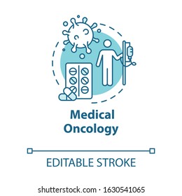 Medical Oncology Concept Icon. Hospital Virus Therapy. Medication Of Tumor Disease. Cancer Treatment Idea Thin Line Illustration. Vector Isolated Outline RGB Color Drawing. Editable Stroke