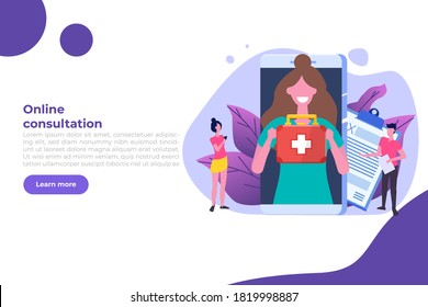 Medical online conference, Doctor Distant consultation online concept.  Flat Vector Illustration