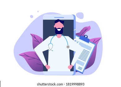Medical online conference, Doctor Distant consultation online concept.  Flat Vector Illustration