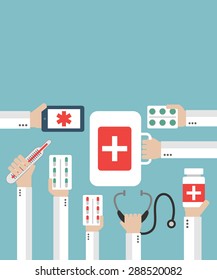 Medical Online diagnosis and treatment. Flat concepts design