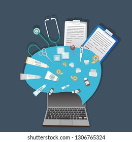 Medical on-line questionnaire , vector illustration for web and print  creative cartoon sign of the on line diagnostic
