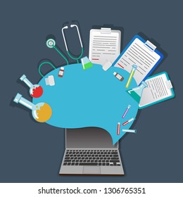 Medical on-line questionnaire , vector illustration for web and print  creative cartoon sign of the on line diagnostic