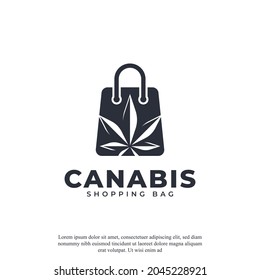 Medical Online Shop Cannabis Logo. Shopping Bag Combined with Cannabis Icon Vector Illustration