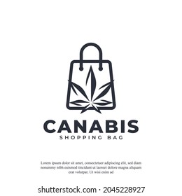 Medical Online Shop Cannabis Logo. Shopping Bag Combined with Cannabis Icon Vector Illustration