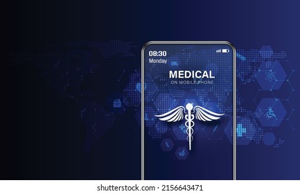 Medical online technology. Telemedicine. Medicine consultation with physician in internet clinic. Online medical clinic communication with patient through mobile phone.