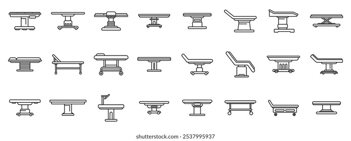 Conjunto de ícones da tabela de operação médica. Explorando vários projetos de tabela de exames médicos, destacando suas diversas características e utilidade em ambientes de saúde