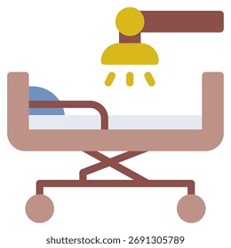 Mesa de operaciones médica con luces y equipos quirúrgicos.