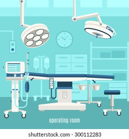 Medical Operation Room Equipment And Accessories With Monitors Treatment Table And Major Surgery Light Abstract Vector Illustration