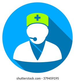 Medical Operator long shadow icon. Style is a light flat symbol with rounded angles on a blue round button.