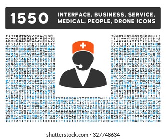 Medical Operator and other web interface, business tools, people poses, medical service vector icons. Style is flat symbols, bicolored, rounded angles, white background.