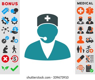 Medical Operator vector icon with bonus. Style is bicolor flat symbol, soft blue colors, rounded angles, white background.