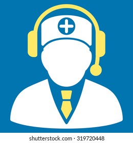 Medical Operator vector icon. Style is bicolor flat symbol, yellow and white colors, rounded angles, blue background.