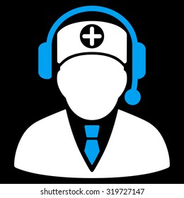 Medical Operator vector icon. Style is bicolor flat symbol, blue and white colors, rounded angles, black background.