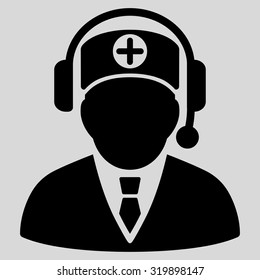 Medical Operator vector icon. Style is flat symbol, black color, rounded angles, light gray background.