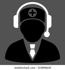 Medical Operator vector icon. Style is bicolor flat symbol, black and white colors, rounded angles, gray background.