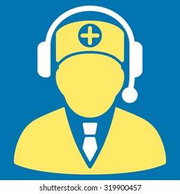 Medical Operator vector icon. Style is bicolor flat symbol, yellow and white colors, rounded angles, blue background.
