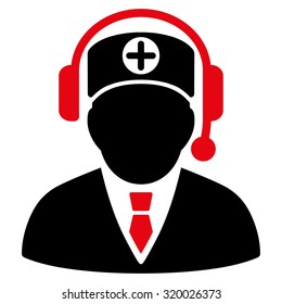Medical Operator vector icon. Style is bicolor flat symbol, intensive red and black colors, rounded angles, white background.