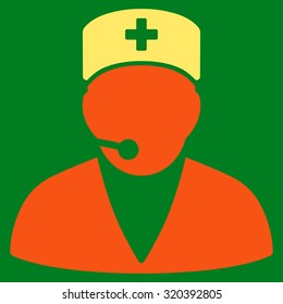 Medical Operator vector icon. Style is bicolor flat symbol, orange and yellow colors, rounded angles, green background.