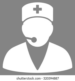 Medical Operator vector icon. Style is flat symbol, white color, rounded angles, gray background.