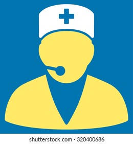 Medical Operator vector icon. Style is bicolor flat symbol, yellow and white colors, rounded angles, blue background.